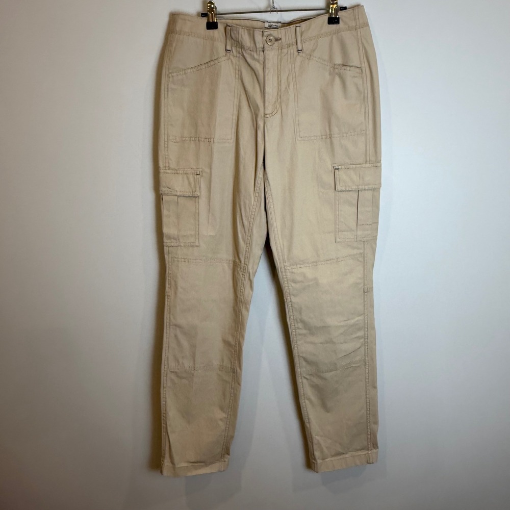 LL Bean Favorite Fit Cargo Pants Khaki Tan Women Size 8 MT Cotton Spandex